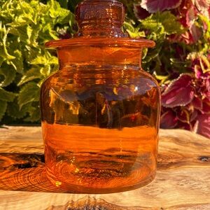 Vintage Orange Japanese Takahashi Apothecary Jar With Daisy Motif Lid